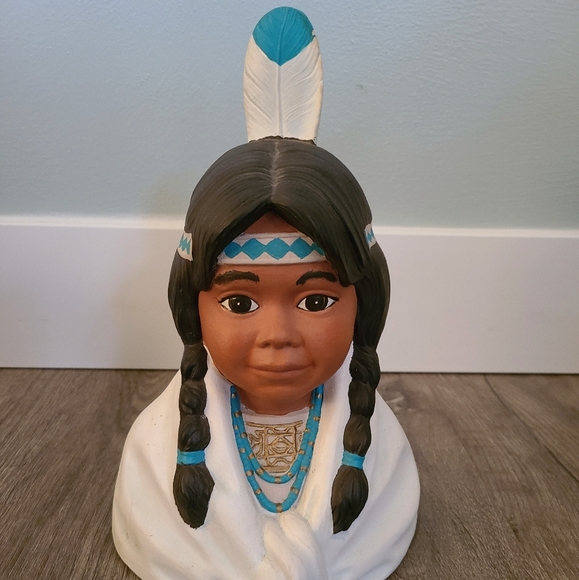 Vintage Other - Vintage Native American Girl 11" Ceramic Bust Statue